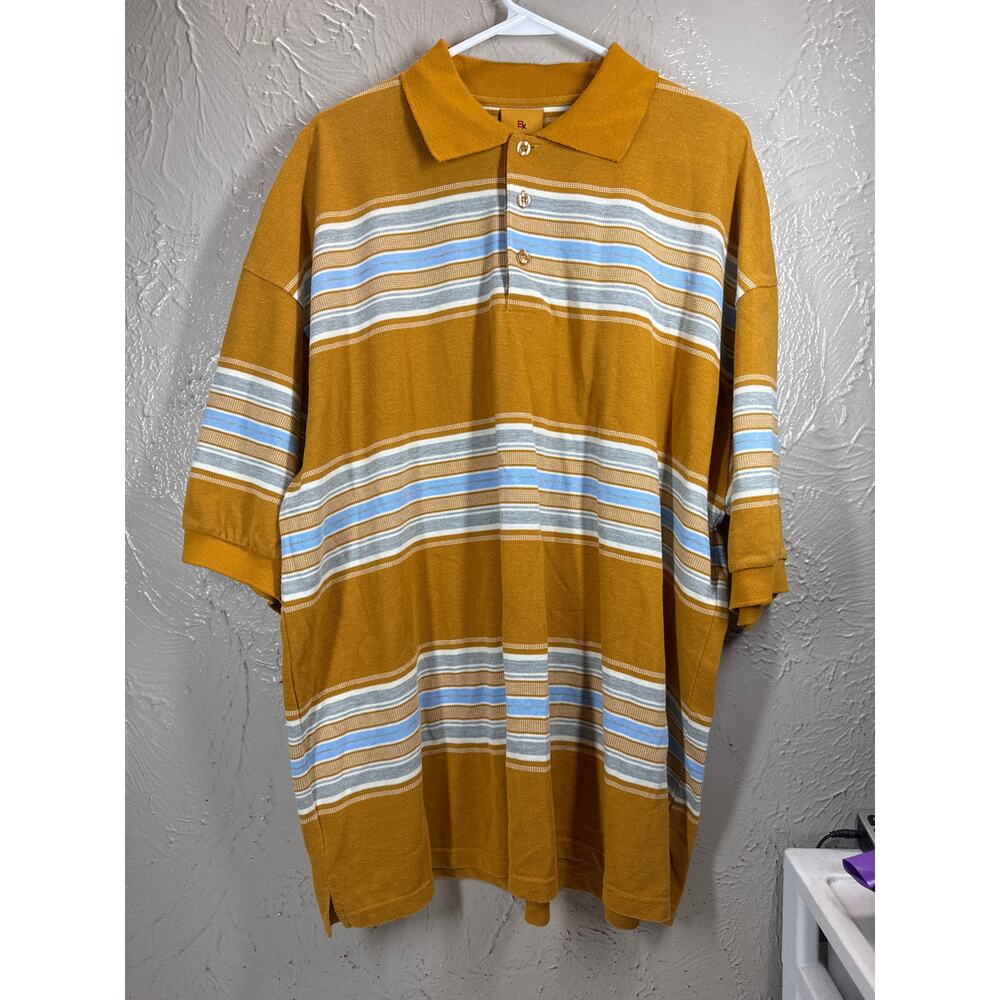 Brooklyn Xpress‎ Men's Gold Multi Striped Short Sleeve Polo Shirt Size XXXL 3XL